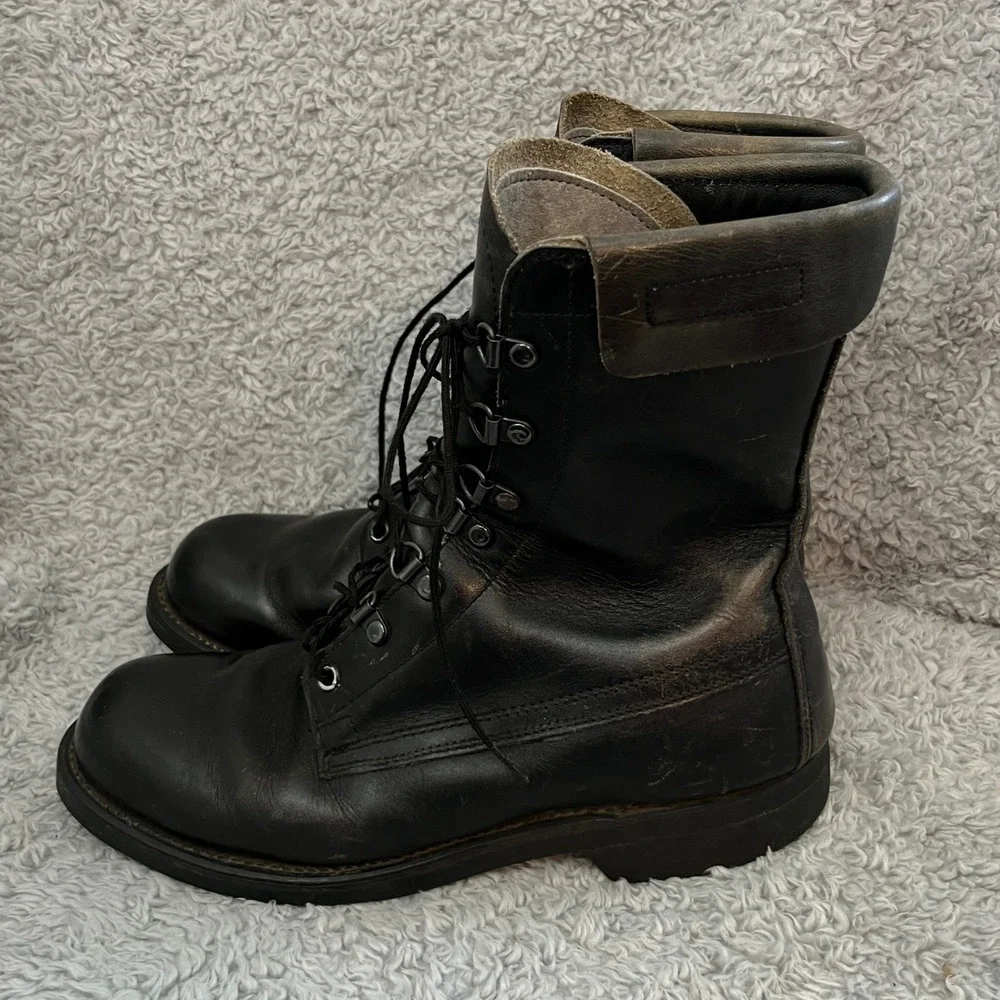 VTG‎ US Military Combat Boots Mens 7.5 EE Black Leather 1989 DPSC Biltrite Sole